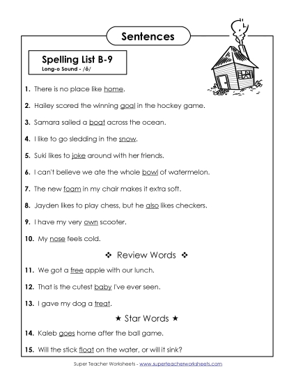 Spelling Test - Spelling Test Sentences (B-9)