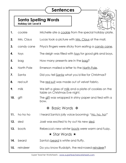 Spelling Test - Spelling Test Sentences (B-Christmas)