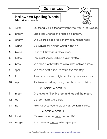 Spelling Test - Spelling Test Sentences (B-Halloween) 