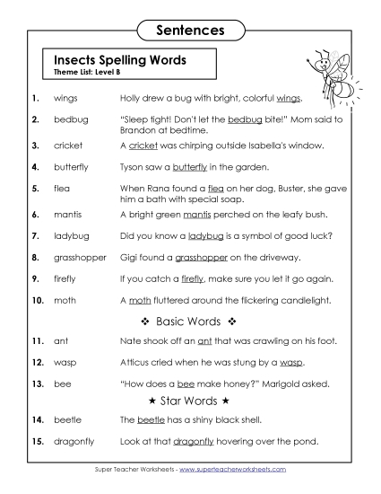 Spelling Test - Spelling Test Sentences (B-Insect Words) Spelling Test - Spelling Test Sentences (B-Insect Words)