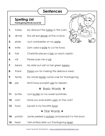 Spelling Test - Spelling Test Sentences (B-Thanksgiving) Spelling Test - Spelling Test Sentences (B-Thanksgiving)