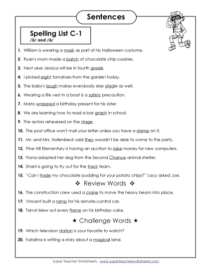 Spelling Test - Spelling Test Sentences (C-1) Spelling Test - Spelling Test Sentences (C-1)