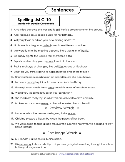 Spelling Test - Spelling Test Sentences (C-10) Spelling Test - Spelling Test Sentences (C-10)