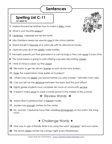 Spelling Test - Spelling Test Sentences (C-11) Spelling Test - Spelling Test Sentences (C-11)