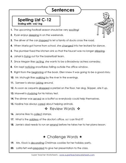 Spelling Test - Spelling Test Sentences (C-12) Spelling Test - Spelling Test Sentences (C-12)