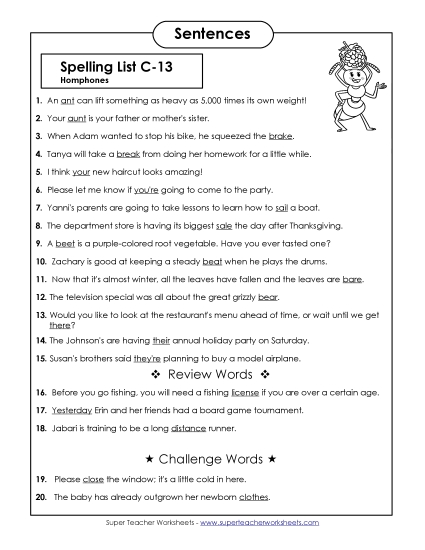 Spelling Test - Spelling Test Sentences (C-13) Spelling Test - Spelling Test Sentences (C-13)