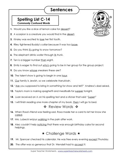 Spelling Test - Spelling Test Sentences (C-14) Spelling Test - Spelling Test Sentences (C-14)