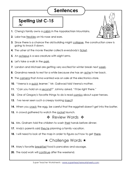 Spelling Test - Spelling Test Sentences (C-15) Spelling Test - Spelling Test Sentences (C-15)