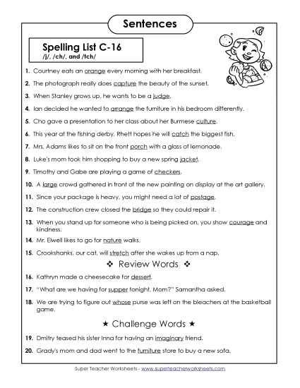 Spelling Test - Spelling Test Sentences (C-16) 