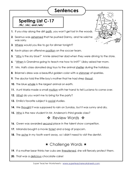 Spelling Test - Spelling Test Sentences (C-17) Spelling Test - Spelling Test Sentences (C-17)
