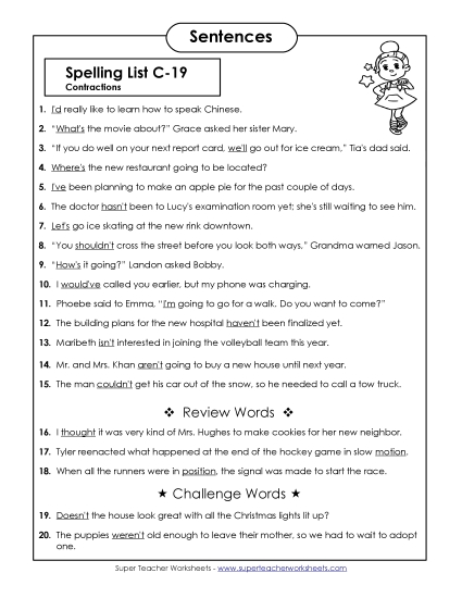 Spelling Test - Spelling Test Sentences (C-19) Spelling Test - Spelling Test Sentences (C-19)