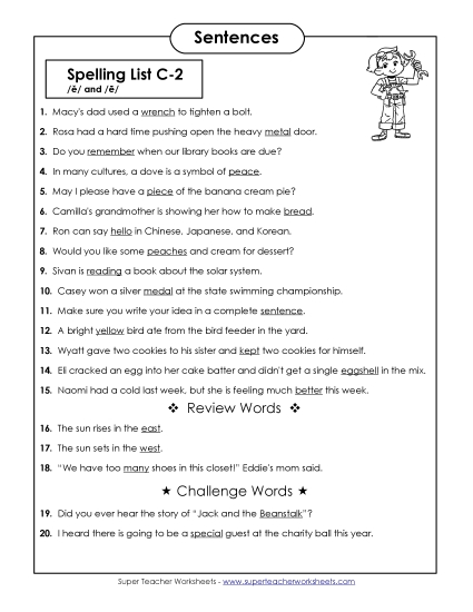 Spelling Test - Spelling Test Sentences (C-2) Spelling Test - Spelling Test Sentences (C-2)