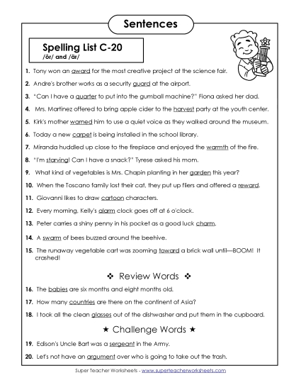 Spelling Test - Spelling Test Sentences (C-20) Spelling Test - Spelling Test Sentences (C-20)