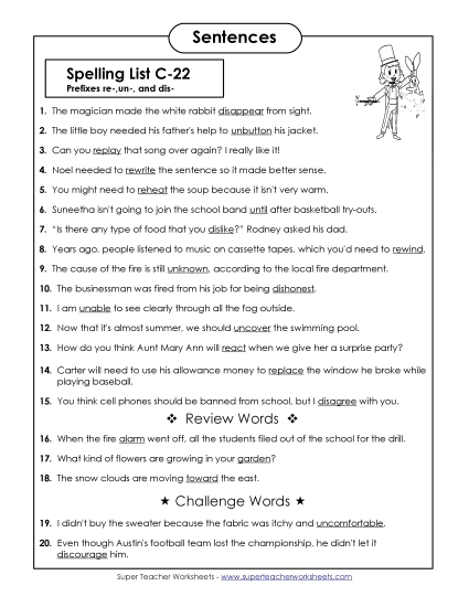Spelling Test - Spelling Test Sentences (C-22) Spelling Test - Spelling Test Sentences (C-22)