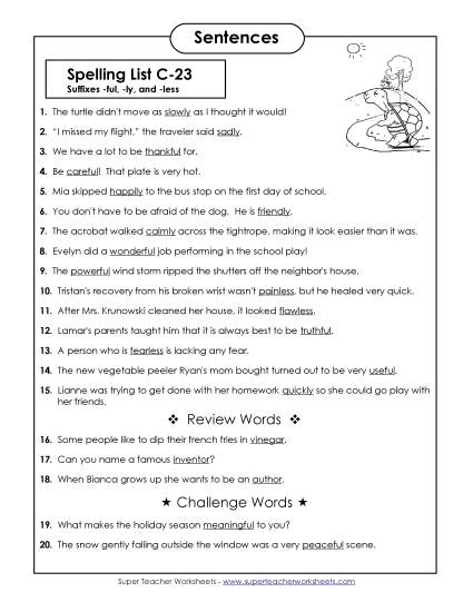 Spelling Test - Spelling Test Sentences (C-23) Spelling Test - Spelling Test Sentences (C-23)