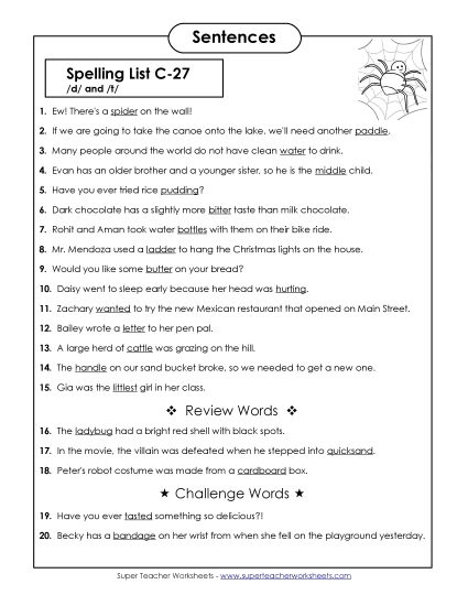 Spelling Test - Spelling Test Sentences (C-27)