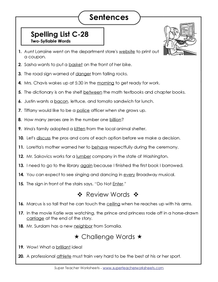 Spelling Test - Spelling Test Sentences (C-28) Spelling Test - Spelling Test Sentences (C-28)