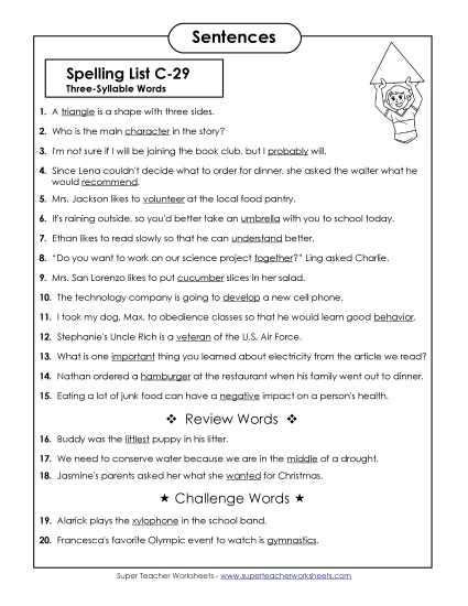 Spelling Test - Spelling Test Sentences (C-29)