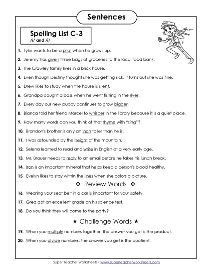Spelling Test - Spelling Test Sentences (C-3) Spelling Test - Spelling Test Sentences (C-3)
