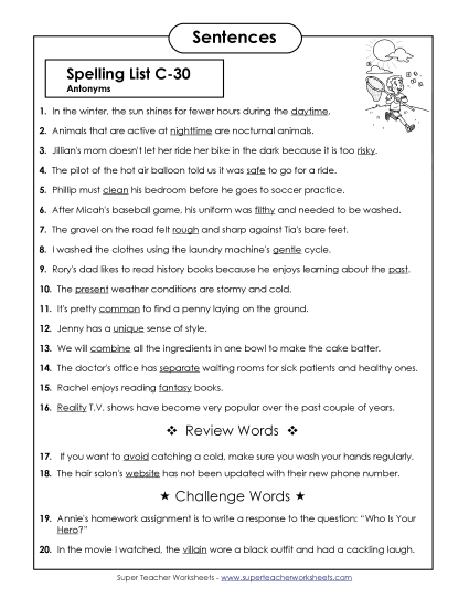 Spelling Test - Spelling Test Sentences (C-30) Spelling Test - Spelling Test Sentences (C-30)