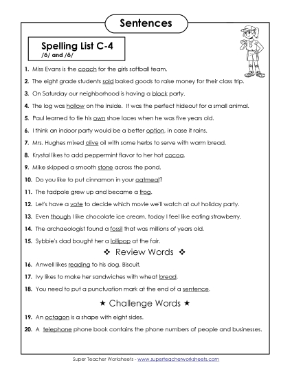 Spelling Test - Spelling Test Sentences (C-4) Spelling Test - Spelling Test Sentences (C-4)