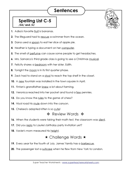 Spelling Test - Spelling Test Sentences (C-5) Spelling Test - Spelling Test Sentences (C-5)