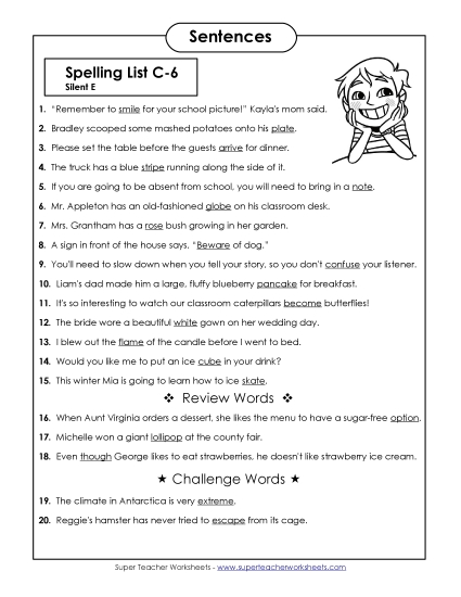 Spelling Test - Spelling Test Sentences (C-6) Spelling Test - Spelling Test Sentences (C-6)