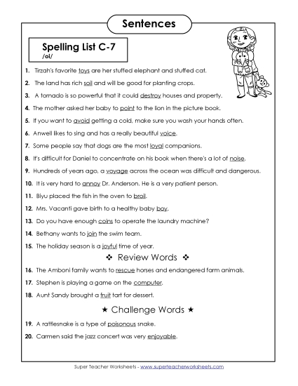 Spelling Test - Spelling Test Sentences (C-7)