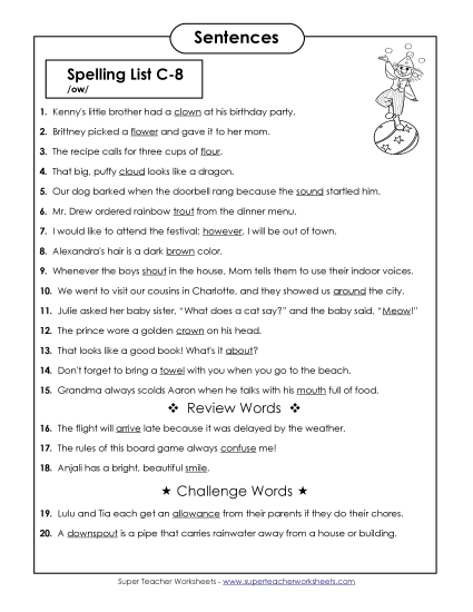Spelling Test - Spelling Test Sentences (C-8) Spelling Test - Spelling Test Sentences (C-8)