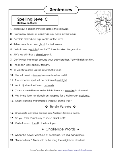 Spelling Test - Spelling Test Sentences (C-Halloween) 