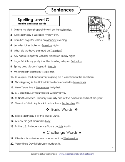 Spelling Test - Spelling Test Sentences (C-Months and Days) Spelling Test - Spelling Test Sentences (C-Months and Days)