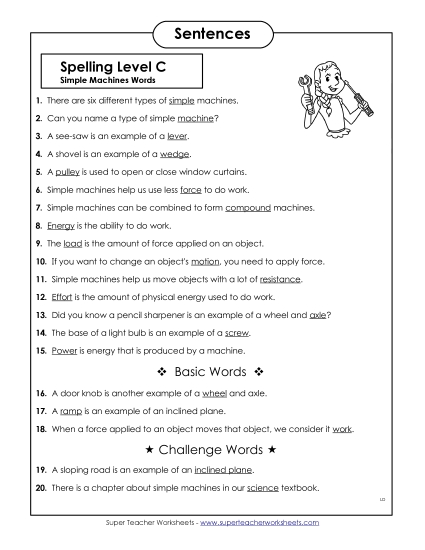 Spelling Test - Spelling Test Sentences (C-Simple Machines Words) Spelling Test - Spelling Test Sentences (C-Simple Machines Words)