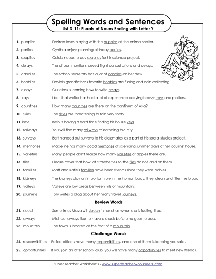 Spelling Test - Spelling Test Sentences (D-11)