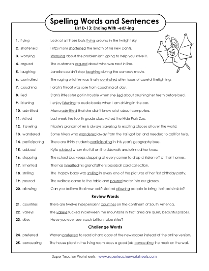Spelling Test - Spelling Test Sentences (D-13) Spelling Test - Spelling Test Sentences (D-13)
