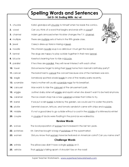 Spelling Test - Spelling Test Sentences (D-14) Spelling Test - Spelling Test Sentences (D-14)