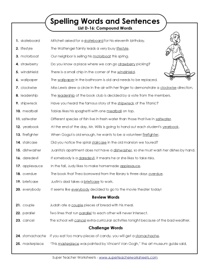 Spelling Test - Spelling Test Sentences (D-16) Spelling Test - Spelling Test Sentences (D-16)