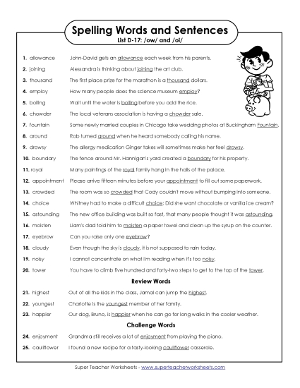 Spelling Test - Spelling Test Sentences (D-17) Spelling Test - Spelling Test Sentences (D-17)