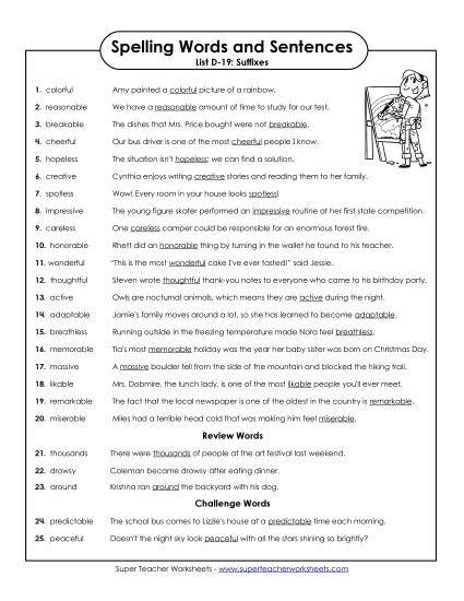 Spelling Test - Spelling Test Sentences (D-19) Spelling Test - Spelling Test Sentences (D-19)