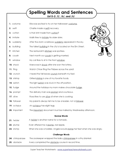 Spelling Test - Spelling Test Sentences (D-2) Spelling Test - Spelling Test Sentences (D-2)