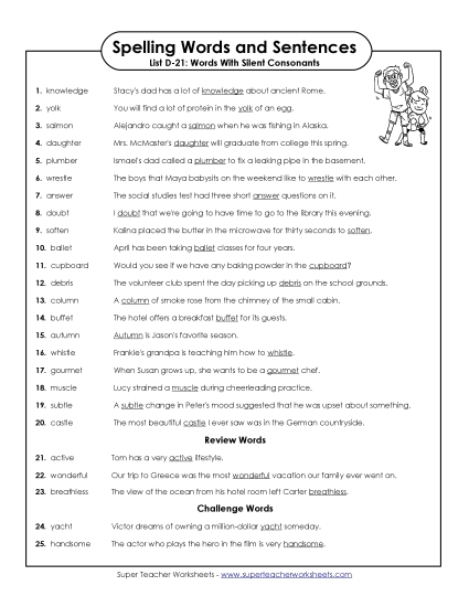 Spelling Test - Spelling Test Sentences (D-21) Spelling Test - Spelling Test Sentences (D-21)