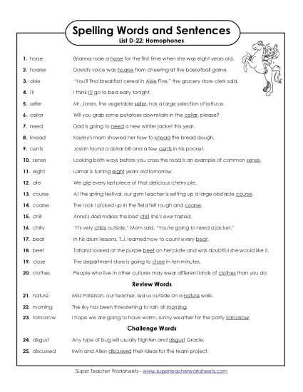 Spelling Test - Spelling Test Sentences (D-22) Spelling Test - Spelling Test Sentences (D-22)