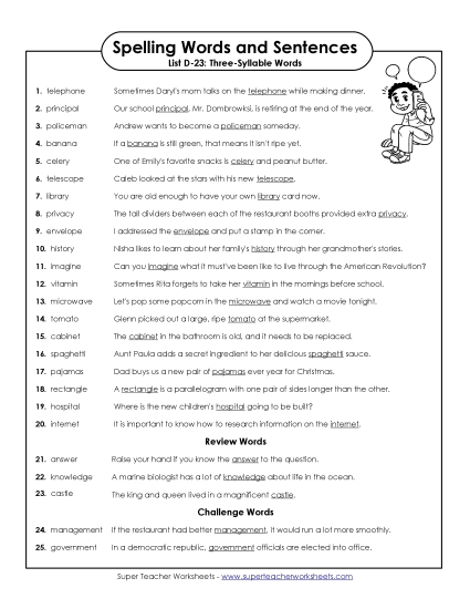 Spelling Test - Spelling Test Sentences (D-23) Spelling Test - Spelling Test Sentences (D-23)
