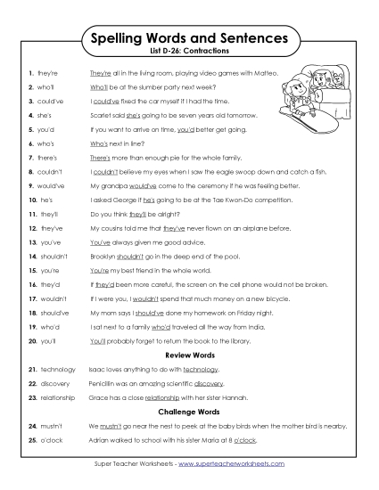 Spelling Test - Spelling Test Sentences (D-26)