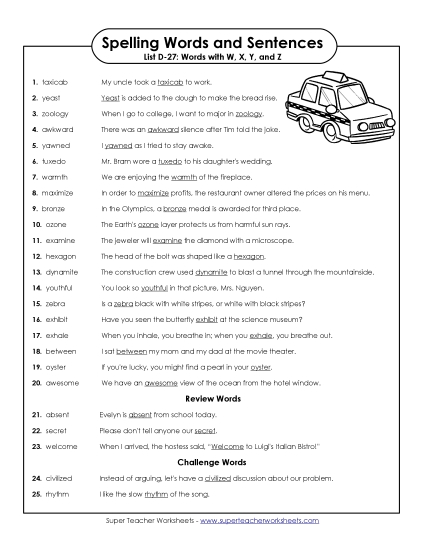 Spelling Test - Spelling Test Sentences (D-27) Spelling Test - Spelling Test Sentences (D-27)