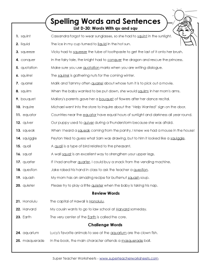 Spelling Test - Spelling Test Sentences (D-30) Spelling Test - Spelling Test Sentences (D-30)