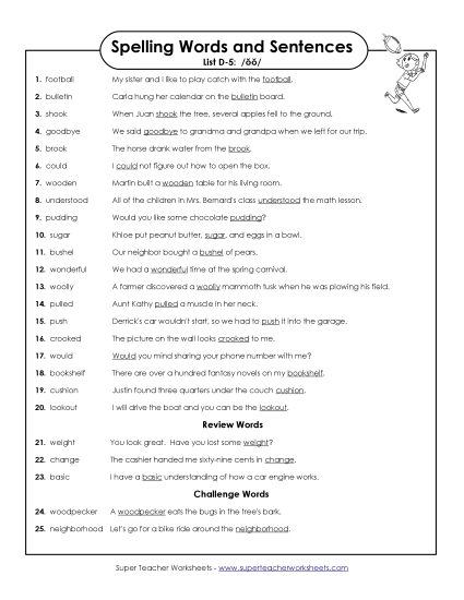 Spelling Test - Spelling Test Sentences (D-5) Spelling Test - Spelling Test Sentences (D-5)