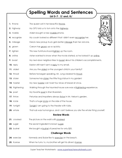 Spelling Test - Spelling Test Sentences (D-7) Spelling Test - Spelling Test Sentences (D-7)