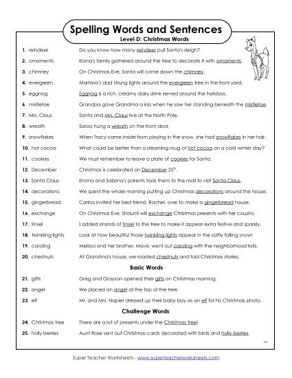 Spelling Test - Spelling Test Sentences (D-Christmas) 