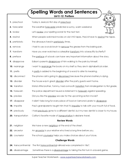 Spelling Test - Spelling Test Sentences (E-12) 