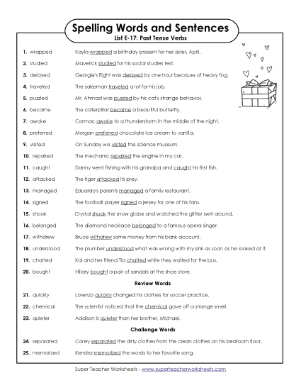 Spelling Test - Spelling Test Sentences (E-17)